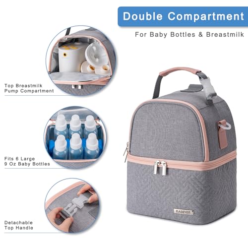 Breastmilk Cooler Bag with Ice Pack Fits 6 Baby Bottles up to 9 Ounce, Breast Milk Pump Cooler Bag with Shoulder Strap for Nursing Mom Daycare, Work, Travel- Grey - color: Grey