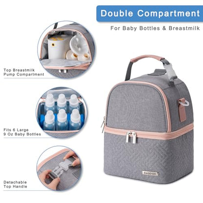 Breastmilk Cooler Bag with Ice Pack Fits 6 Baby Bottles up to 9 Ounce, Breast Milk Pump Cooler Bag with Shoulder Strap for Nursing Mom Daycare, Work, Travel- Grey - color: Grey