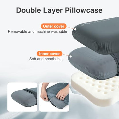 Memory Foam Camping Pillow, Lightweight & Portable Travel Pillow, Backpacking Pillow with Removable Cover, Ergonomic Pillows, Neck Lumbar Support for Outdoor Camp, Hiking, Backpacking Sleep