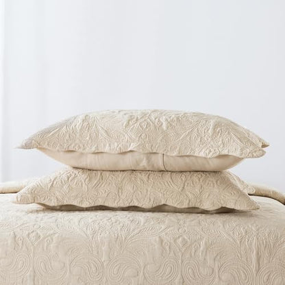 HoneiLife Quilt Set Queen Size - 3 Piece Embroidered Microfiber Bedspread Reversible Coverlet Lightweight Bedcover Paisley Pattern Bedding Set All Season Quilts-Khaki - color: Khaki, size: Queen/Full-90"x96"