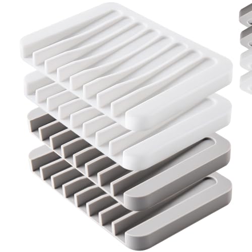 4PCS Self-Draining Silicone Bar Soap Dish and Holders for Shower | Easy Clean, Can Extend Soap Life, Premium Sponge Holder for Sink, Kitchen, Bathroom, or Counter, Soap Tray for Shower