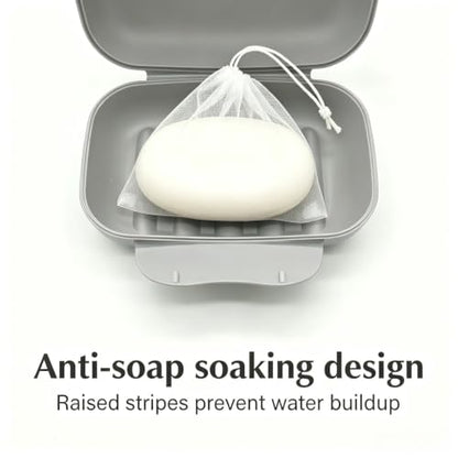 Soap Holder Container, Vonpri Portable Bar Soap Saver Scrubber Case for Bathroom and Kitchen (Grey) - color: Grey