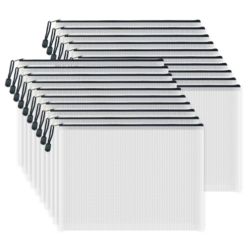 20pcs Mesh Zipper Pouch Bags, Multipurpose Waterproof Organization Storage Bag for Office School Home Travel (A4 Size 13.4''x9.4'', White and Black) - color: White and Black, size: A4 Size 13.4 x 9.4 inch
