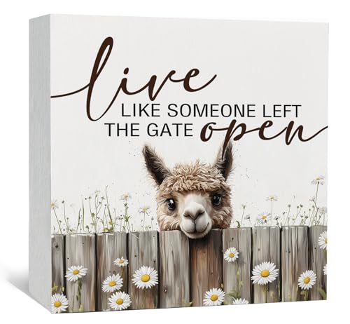 Live like Someone Left the Gate Open Alpaca Wooden Signs,Farm Cottagecore Animal Office Kitchen Bedroom Decor,Rustic Farmhouse Home Decor Signs,Alpaca Gifts for Women - color: Alpaca, size: 5x5 in