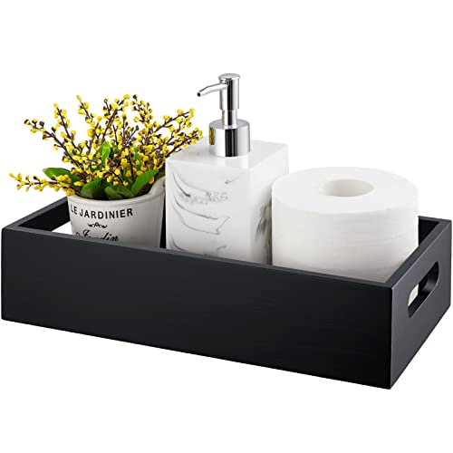 ALELION Black Bathroom Basket - Wooden Toilet Tank Paper Basket with Handle for Organizing - Back of Toilet Storage Organizer for Bathroom Tank Topper Counter - Black Bathroom Decor Box - color: Black