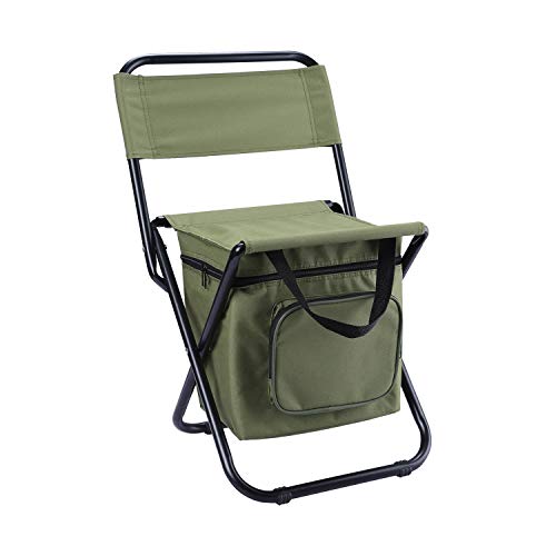 LEADALLWAY Fishing Chair with Cooler Bag Compact Fishing Stool Foldable Small Hunting Chair 12.2" Seat Depth,12.6" Seat Width - color: Green