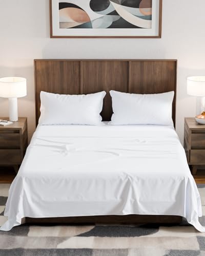 Olympic Queen Sheet Set 66x80 – Luxury RV Olympic Queen Sheets – Soft, Cooling, Comfy & Breathable - 1 Flat, 1 Fitted & 2 Pillowcases w/ 14" to 16" Deep Pockets – Wrinkle Resistant & Fade Free – White - color: 01- White, size: Super Queen/Olympic Queen Si