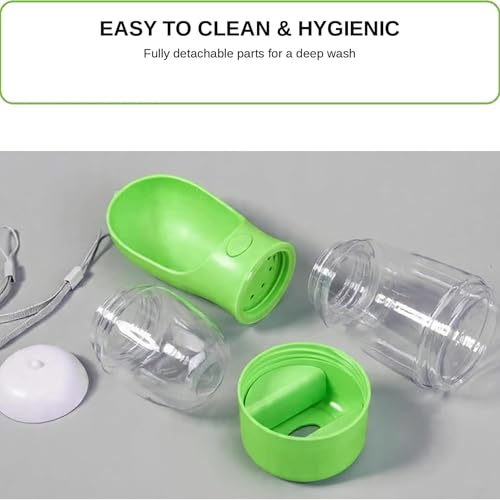 3-in-1 Dog & Cat Water Bottle with Food Container & Poop Bag Holder – Includes 60 Extra Waste Bags – 13.5oz Leak-Proof, BPA-Free Portable Pet Travel Dispenser, Green