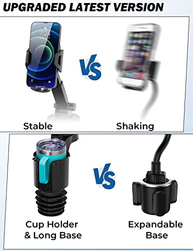 JOYTUTUS Cup Holder Phone Mount for Car, Car Cellphone Large Adapter Long Arm with 360 Degree Rotation, Compatible iPhone, Samsung & All Smartphones,Black,1 Pack - color: Black