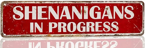 Vintage Metal Tin Sign Gothic Decor Shenanigans In Progress Signs Retro Room Metal Poster For Bathroom Kitchen Decor 16 X 4 Inches - color: S