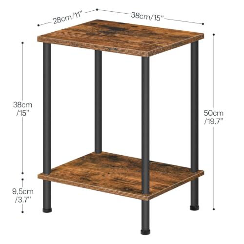 HOOBRO End Table, Small Side Table, Nightstand with 2-Layer Storage Shelves, Sofa Table for Small Spaces, Living Room, Bedroom, Stable Frame, Easy Assembly, Rustic Brown BF09BZ01 - color: Rustic Brown + Black