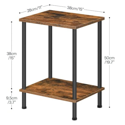 HOOBRO End Table, Small Side Table, Nightstand with 2-Layer Storage Shelves, Sofa Table for Small Spaces, Living Room, Bedroom, Stable Frame, Easy Assembly, Rustic Brown BF09BZ01 - color: Rustic Brown + Black