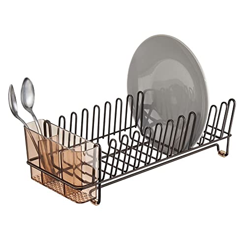 mDesign Dish Tray - Practical Draining Rack for Sink - Great Draining Rack - Up to 12 Plates and Cutlery - Bronze - color: Amber/Bronze