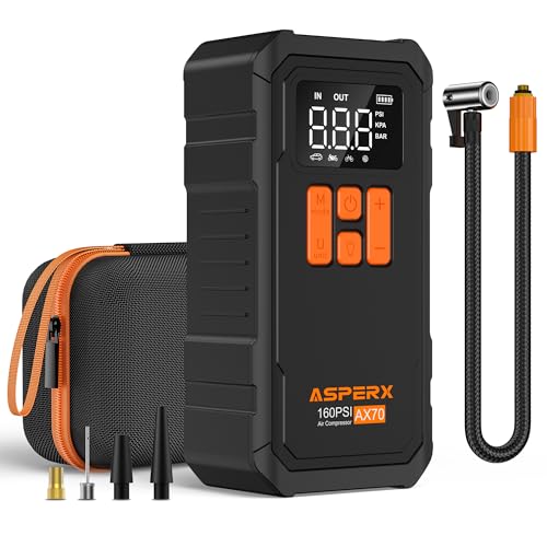 Tire Inflator Portable Air Compressor- 160PSI & 10000mAh Portable Air Pump with Carrying Case, LCD Display & LED Light, 3X Fast Inflation for Car, Bike, Motorcycle, Balls and more(Black) - color: Black