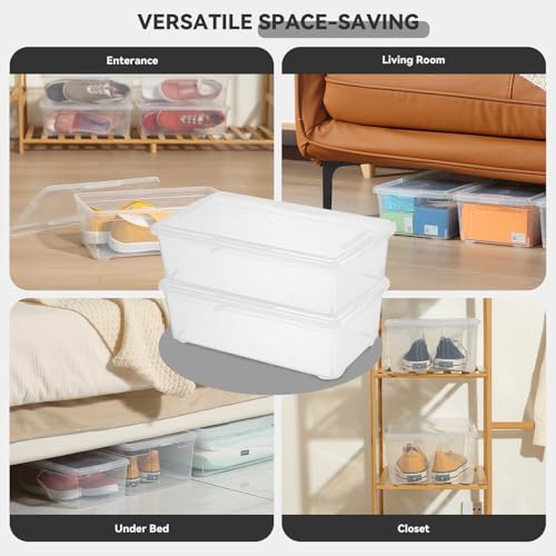 novelinks 8 Pack 6 Quart Clear Plastic Shoe Storage Bins with Lids (Clear) | Shoe Boxes Clear Plastic Stackable, Clear Shoe Storage Boxes, Shoe Containers, Shoe Bins, Craft Organizers and Storage - size: Clear 8Pack