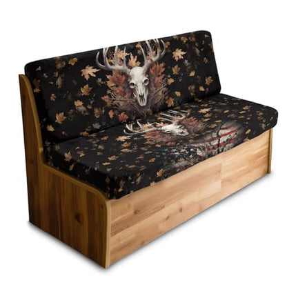 Deer Skull Maple Leaf Print 2 Pcs RV Dinette Cushion Covers Thickened Camper Seat Covers Dinette Booth Stretch Loveseat Sofa Chair Cover Furniture Protector for RV Camper Car Bench - color: Deer Skull Maple Leaf