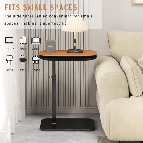 C Shaped Side Table,Adjustable Height C Shaped End Table,360°Swivel Couch Tables that Slide Under,Double Tabletop Under Couch Table for Living Room,Bedroom,Small Spaces