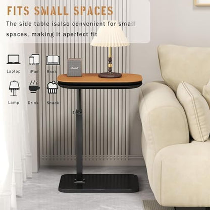 C Shaped Side Table,Adjustable Height C Shaped End Table,360°Swivel Couch Tables that Slide Under,Double Tabletop Under Couch Table for Living Room,Bedroom,Small Spaces