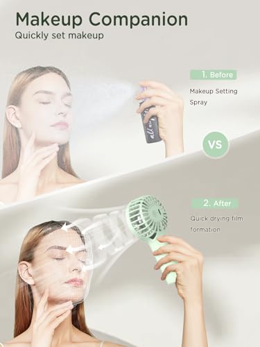 EasyAcc Mini Portable Handheld Fan,3 Speed Personal Small Makeup Fan 2000 Battery Lightweight Washable USB Rechargeable for Lash Stylish Girl Women Travel Gift Green - color: Green