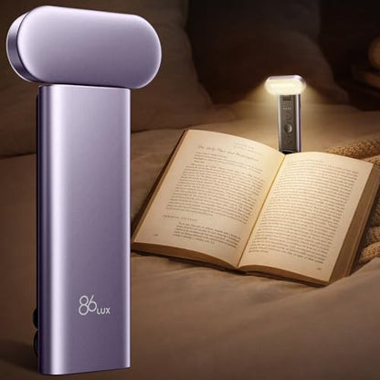 86lux Book Light, Reading Light for Book in Bed, USB Rechargeable LED Night Light with 3 Colors & Stepless Dimming, Aluminum Alloy Bookmark Light for Book Lovers, Lavender - color: Lavender