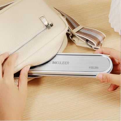 INKULEER Travel Cutlery Set - 18/8 Stainless Steel Reusable Utensils with Metal Case, Portable Silverware for Camping, Office, Travel & Outdoor Dining - color: Silver