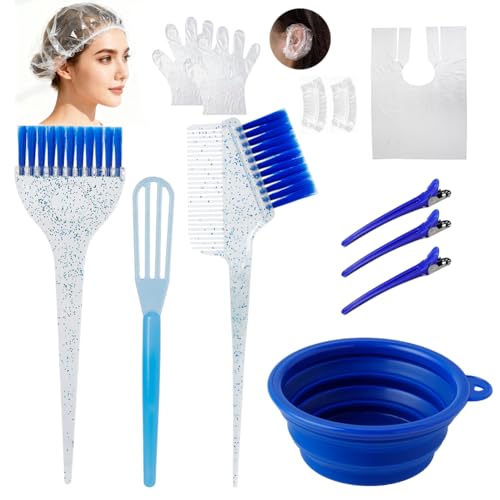 Hair Dye Color Brush and Bowl Set, Color Bowl Brushes Tool Mixing Bowl Kit Tint Comb for Hair Tint Dying Coloring Applicator (Dark Blue&Clear) - color: Dark Blue&Clear
