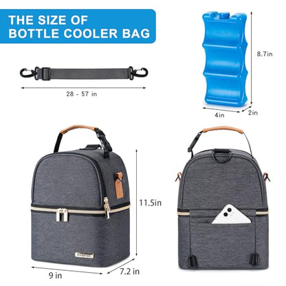 Breastmilk Cooler Bag with Ice Pack Fits 6 Baby Bottles up to 9 Ounce, Breastmilk Pump Cooler Bag with Shoulder Strap for Nursing Mom Daycare, Work, Travel- Grey - color: Dark Grey