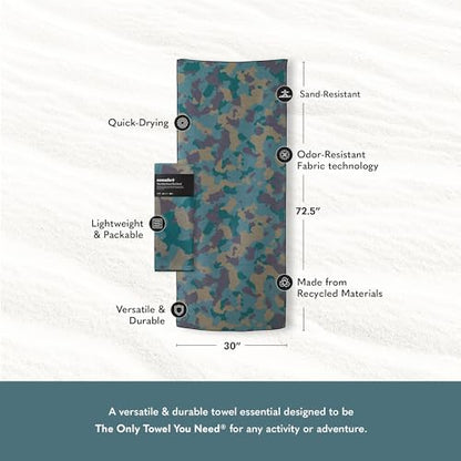 Nomadix Original Towel - Perfect for Beach, Pool, Travel, Camping, Yoga - Made with Recycled Materials - Super Absorbent - Sand Resistant - Camo Green - 72.5" x 30" - color: Camo Green