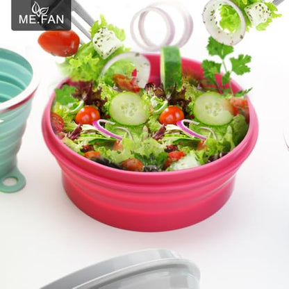 ME.FAN Silicone Collapsible Bowls - Silicone Folding Travel Bowl with Lids - Expandable Food Storage Containers Set - Portable, [27oz] - color: 2 Pack-Blue-Light Green
