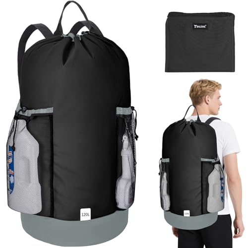 BALEINE 120L Laundry Bag Backpack, 900D Oxford Fabric Large Travel Laundry Bags with Shoulder Straps and 2 Mesh Pockets for College Dorm, Apartment, Laundromat (Black, 120L) - color: Black, size: 120L