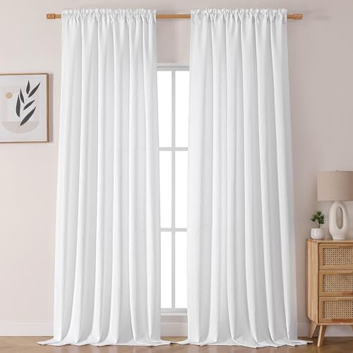 Chyhomenyc White Curtains 108 inches Long 2 Panels, Light Filtering Faux Linen Extra Wide Room Divider Patio Sliding Door Drapes, 9 FT, 60Wx108L, 2PCS - color: White, size: 60"W x 108"L (Pack of 2)