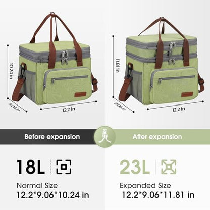 Maelstrom Lunch Box, 23L Insulated Lunch Bag, Expandable Double Deck Cooler Bag, Lightweight Leakproof Tote Bag With Side Tissue Pocket, Suit For Men and Women (C. Green) - color: C. Green