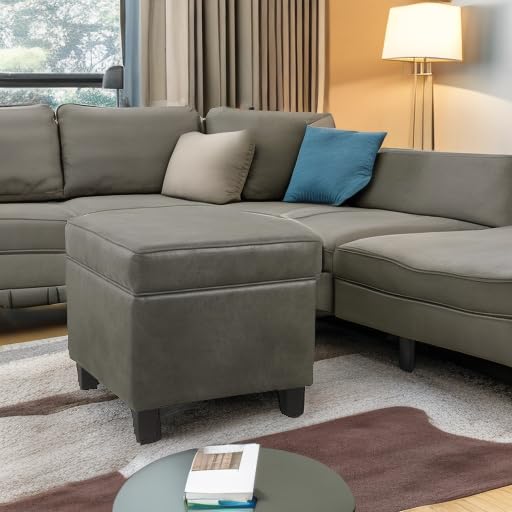 HomePop Square Ottoman with Lift Off Top - Gray Faux Leather Small - color: Grey