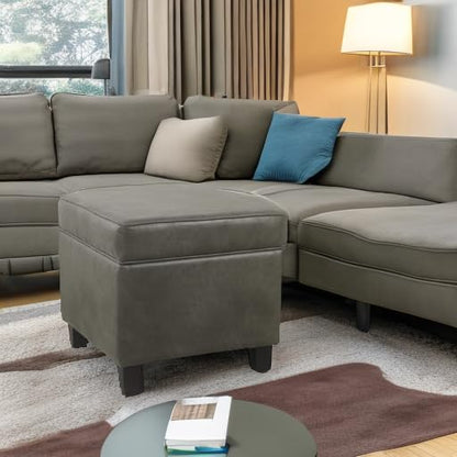 HomePop Square Ottoman with Lift Off Top - Gray Faux Leather Small - color: Grey
