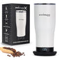 SmrtMugg X Heated Coffee Mug 19 oz., 8 Hour Battery Life, Self-Heating, Adjustable Temp Controlled, LCD Screen, Includes Cover with Magnetic Slider (Black) (White) - color: White