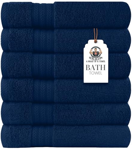 HERCULEAN Large Bath Towels 24 x 50 Pack of 6 | Quick Dry and Highly Absorbent | 100% Cotton Terry Towels for Bathroom - Perfect for Shower - Pool and Spa - Luxury Soft Towels - Navy Blue - color: Navy, size: 24" x 50" PK 6