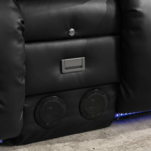 URRED Power Loveseat Recliner Sofa with Massage and Heat, Wall Hugger Reclining Loveseat with Console, RV Couch Home Theater Seating with LED Lights for Living Room (Black, 67" - 2 Seats) - color: Black, size: 67" - 2 Seats
