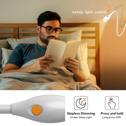 Wall Mounted Reading Light, Minimalist Headboard Mount Book Light, Dimmable LED with Lamp Head Switch Reading Lamp, USB-C Powered, CRI 95+ (4000K + Amber Nightlight) -White - color: White