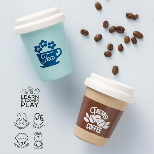 Le Toy Van - Take Away Coffee Cup and Tea Cup - Travel Mug Set - Kids Kitchen Accessories - Role Play Wooden Play Food - Toy Kitchen Accessories - Wooden Kitchen Toys - Age 2+ Years