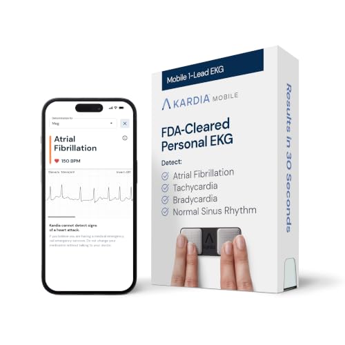 KardiaMobile 1-Lead EKG Monitor, Medical-Grade FDA-Cleared Personal Heart Monitor, Detects Normal, AFib & Arrhythmias, 30 Second Results, Works with Smartphones, Pocket Size, No Subscription Required