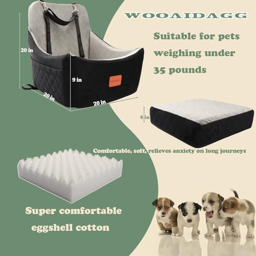 WOOAIDAGG Dog Car Seat for Medium Sized Dog,Pet Travel Car Bed with Seat Belt Channle,Fully Detachable and Washable Car Dog Seat with Adjustable Straps,3 Straps Easy to Install (Black/Grey) - color: Black/Grey