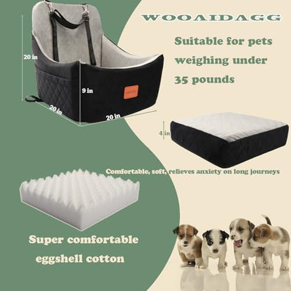 WOOAIDAGG Dog Car Seat for Medium Sized Dog,Pet Travel Car Bed with Seat Belt Channle,Fully Detachable and Washable Car Dog Seat with Adjustable Straps,3 Straps Easy to Install (Black/Grey) - color: Black/Grey
