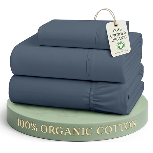 LANE LINEN Twin Sheet Set 100% Organic Cotton 3pc Percale - Estate Blue | GOTS Certified Organic Cotton Percale Twin Sheet Set - Soft From The First Wash, Crisp Cool Percale Weave, Great For Gifting - color: Estate Blue, size: Twin