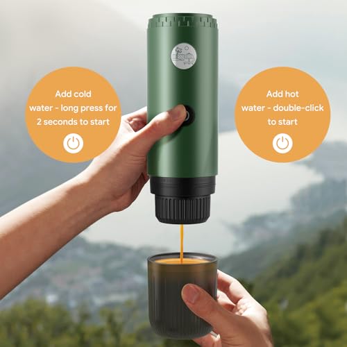 Portable Electric Espresso Machine, Travel Coffee Maker for Camping, Car Coffee Maker Self-Heating with USB-C, 20 Bar Coffee Maker With Ground Coffee & NS Capsule for RV, Hiking, Office(Green) - color: GREEN