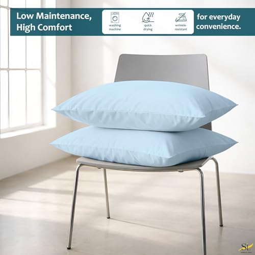 Pillow Cases - Set of 2, Light Blue Solid Standard/Queen (20" X 30") - Pillow Covers Made of 100% Cotton - 300 Thread Count Super Soft and Breathable Sateen Weave Pillowcases. - color: Light Blue Solid, size: Standard/Queen (20"X30")