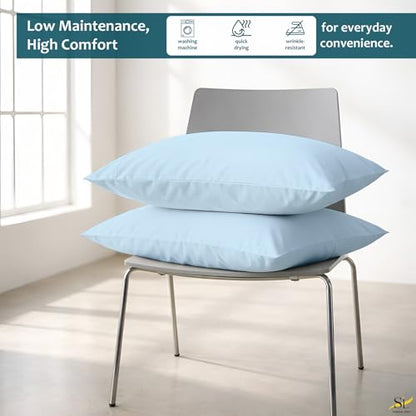 Pillow Cases - Set of 2, Light Blue Solid Standard/Queen (20" X 30") - Pillow Covers Made of 100% Cotton - 300 Thread Count Super Soft and Breathable Sateen Weave Pillowcases. - color: Light Blue Solid, size: Standard/Queen (20"X30")