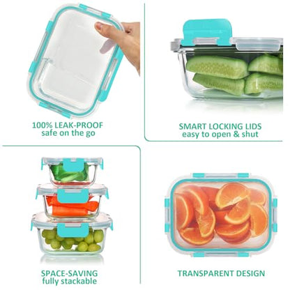 KOMUEE 24 Pieces Glass Food Storage Containers Set, Meal Prep Containers, BPA-Free Airtight Glass Storage Containers with lids, Freezer, Microwave and Oven Safe,Green - color: Green