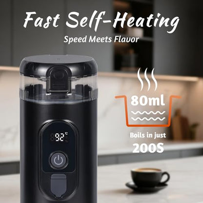 Portable Espresso Maker,Electric Travel Coffee Machine with Self-Heating and 20 Bar Pressure USB-C Rechargeable, Smart Display, 2-in-1 Capsule and Ground Compatible for Camping, RV, Car and Office