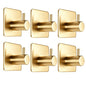 Fotosnow Gold Brushed 304 Stainless Steel Adhesive Wall Hooks, 15 lbs Heavy Duty No Drill Waterproof Rustproof Oil Resistant Anti-Slip Stick On Hooks-6 Pack - color: Gold-6 Pack