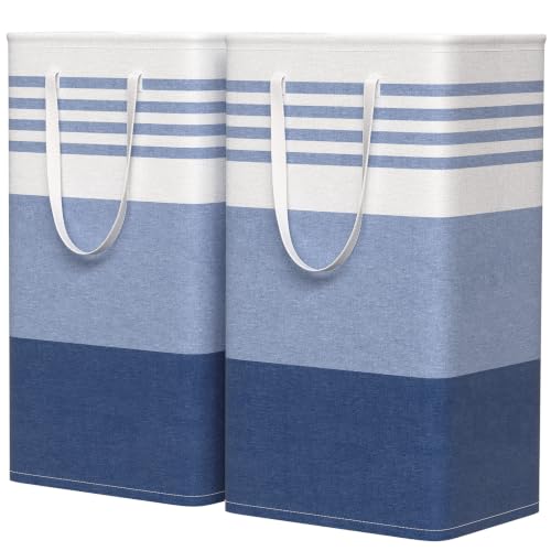WOWBOX 2 Pack Laundry Baskets, Laundry Hampers, Freestanding Dirty Clothes Hampers with Reinforced Handles & Cross Stitch & Waterproof Coating, for Laundry Bedroom Bathroom Dorm,88L Blue - color: Blue, size: 88L